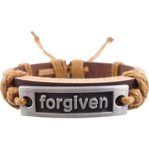 Fashion handmade woven forgiven letters charm handmade belt genuine leather wrap belt vintage Braceletsjewelry women men