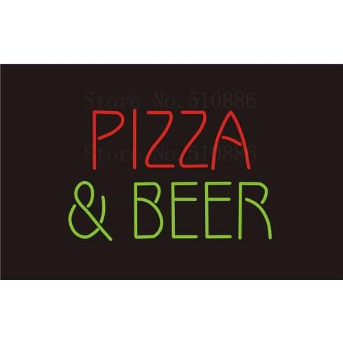 Custom Signage NEON SIGNS Pizza Beer Real GLASS Tube BAR PUB Signboard Display Decorate Store Shop Light Sign 17*14"