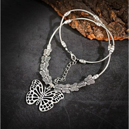 Vintage Ethnic Gypsy Silver Color Butterfly Necklace Collares 2020 Womens Statement Jewelry Necklaces Pendants