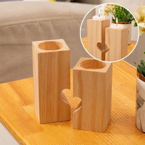 Candle Holder Wood Craft Christmas Square Candlestick Stand Home Party Decor Xmas Gift Decorations New Year Home Decoration