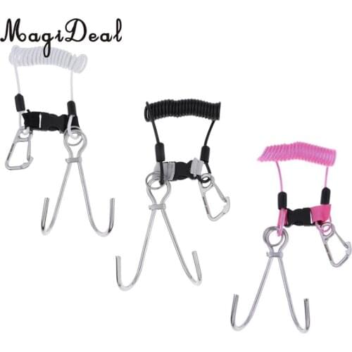 Scuba Reef Hook Double Hook Reef Drift Hook with Spiral Coil Lanyard and Quick Release Buckle Diving Safety Accessories