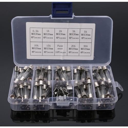 72pcs Electrical Glass Fuse Fast Quick Blow Glass Tube Fuse with Fuse Holder Asstorment Kit 0.5A/1A/2A/3A/5A/10A/15A/20A/30A