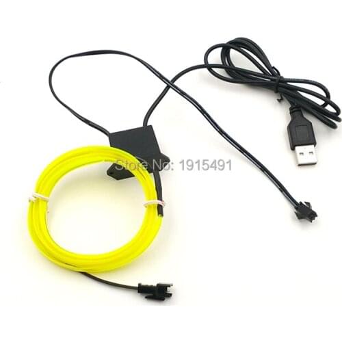 New Style Sparkling 6mm Sew Tag 3Meters 2.3mm EL Cold Light Lime Green Neon Led Strip DIY Flashing Car Outdoor with 5V USB Plug
