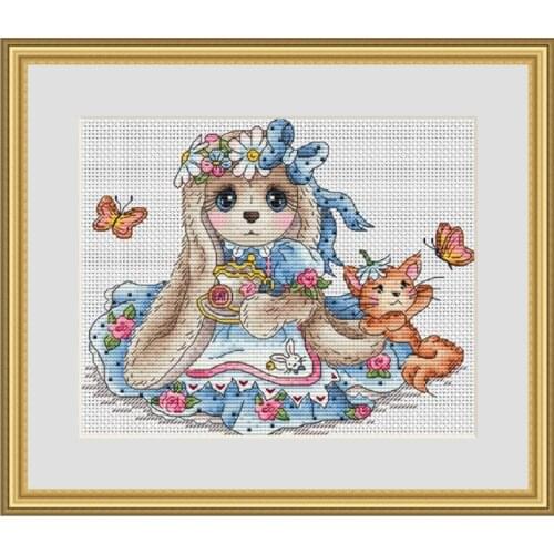 Tt Counted Cross Stitch Kit Fan blowing a fan Handmade Needlework For Embroidery 14ct Cross Stitch Color rabbit