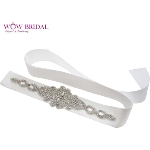 Wowbridal Luxury Long Handmade Wedding Belt Dazzling Glass Crystals Bridal Belt for Wedding Dress Waistband
