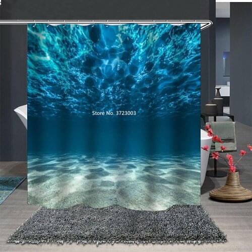 Marine Animal Shower Curtain Blue Background Bathroom Decorative Fabric Waterproof Shower Curtain with Hook