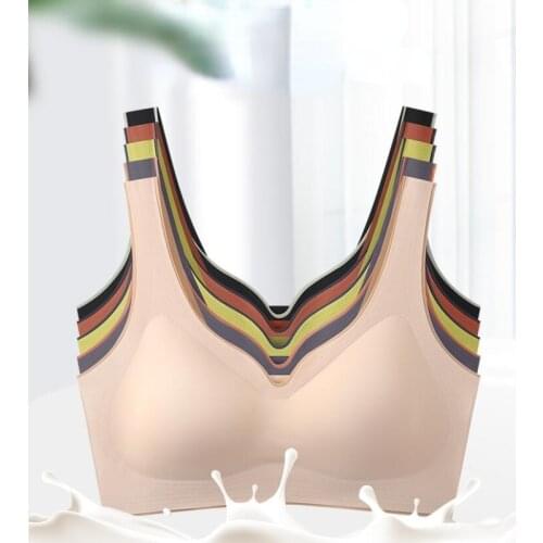 Perfering Bras For Women Vest Seamless Bra With Pads Bralette Push Up Brassiere Wireless BH Latex Top Gathers Shock-Proof Pad
