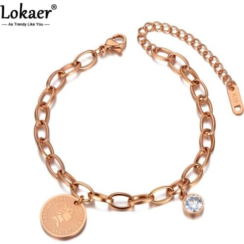 Lokaer Titanium Stainless Steel Bohemia Beach Chain & Link Bracelets For Women Trendy Queen CZ Crystal Charm Bracelet B20113