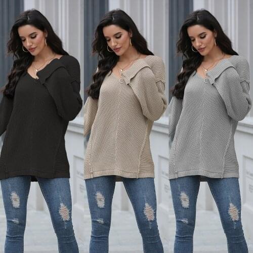 Sweater Women Pullover 2021 Sex Explosion Loose Knit Sweater womens New Solid Color Striped V-neck Female Dropshipping SJ3232