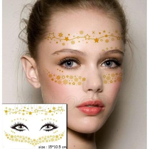 Gold Face Temporary Tattoo Sticker Flower Star Chain Waterproof Freckles Makeup Eye Decal Body Art for Girl Kid 08