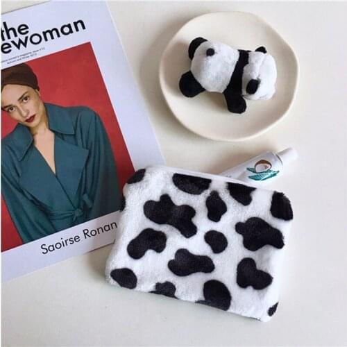 1PC Cow Pattern Plush Coin Purses Mini Coin Wallet Storage Bag Card Holder Credit ID Wallet Pocket Women Girls Female Coin Purse