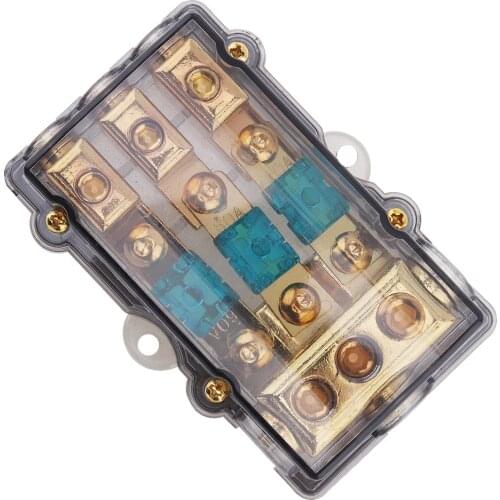 12V 60A 1 In 2 Ways Car Fuse Box Holder Copper Plated Car Stereo Audio Power Fuse Holder for Auto Boat Vehicle Audios