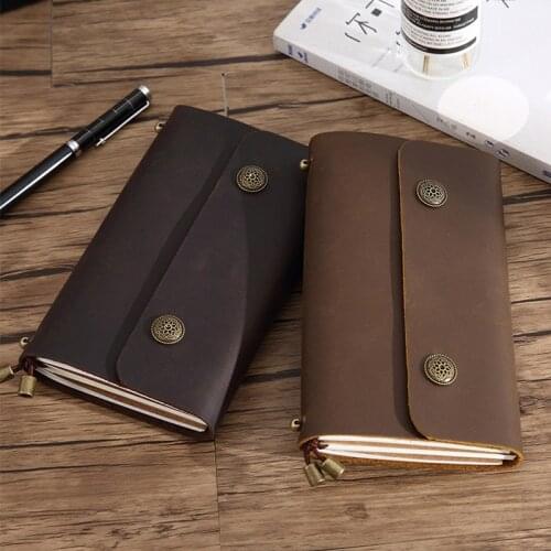 Genuine Leather Notebook Button Leather Notepad Vintage Diary Sketchbook Creative Stationery Gift Choice