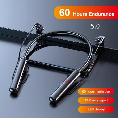 EARDECO 60 Hours Endurance Bluetooth Headphone Neckband Earphones Wireless Headphones Bass Stereo Headset Noise Cancel TF Card