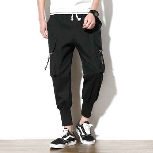 Ribbons Pockets Harem Pants Men Summer Casual Sweatpants Hip Hop Joggers Pop Design Slim Fit Pencil Pants