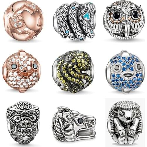 Fish Dragon Snake Owl Octopus Chimpanzee Bird Heart Charm Beads 925 Sterling Silver for Bracelet Necklace Jewelry Accessories