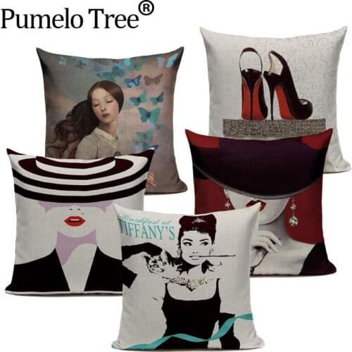 Bird Girl throw pillow case fashion women cushion cover black striped Romantic red wine decorative cojines 45cm almofadas Custom