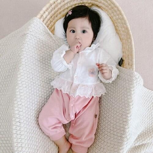 Toddler Kids Baby Cute Girls Clothes Spring Autumn Newborn Solid Color Lace Sweatshirts Tops+Pants Cotton Tracksuits 0-24M