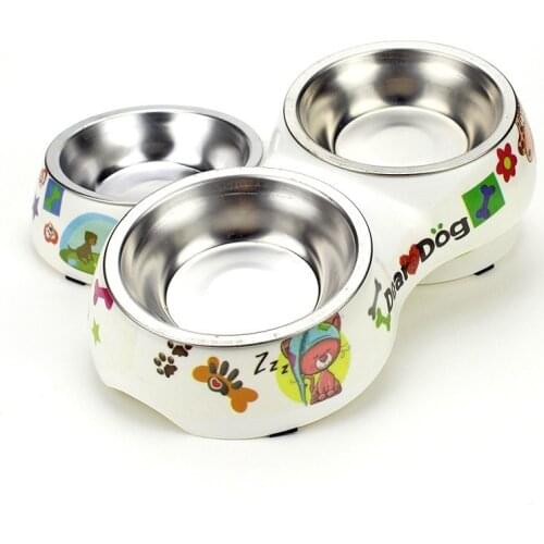 Double Pet Bowls Dog Food Water Feeder Stainless Steel Pet Drinking Dish Feeder Cat Puppy Feeding Supplies Small Dog Accessorie