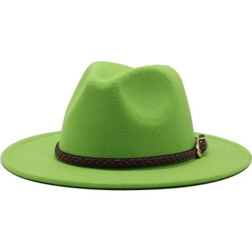 Fedoras panama felt cap solid color fedoras top cap for men and women Vantage hat chapeau femme church hat leather band hat