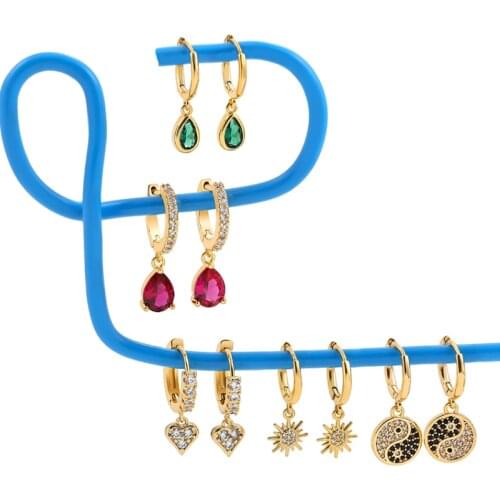 Geometric CZ Zircon Water Drop Dangle Earrings Women Korean Love Heart Sun Pendant Crystal Circle Earrings Fashion Jewelry Gifts