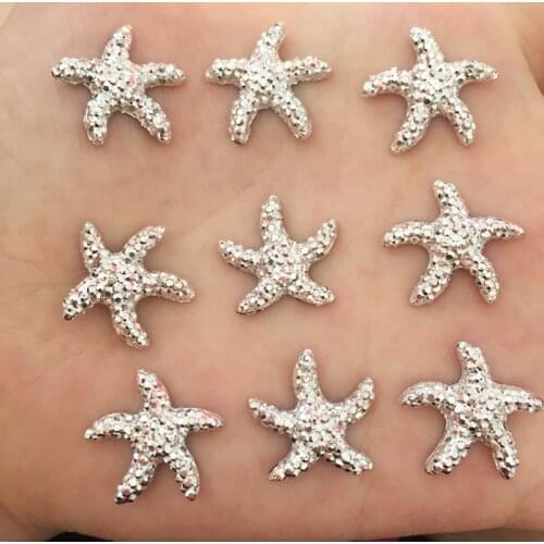 Resin Kawaii Shiny 17mm Silver starfish Flatback Rhinestone 60pcs DIY Scrapbook Decor Home Figurines Craft OF094