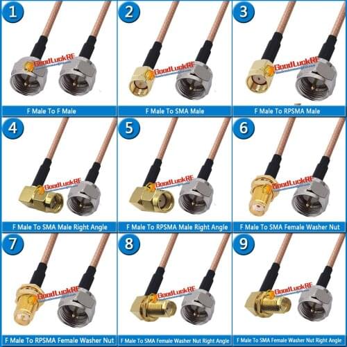 Kit Set F Male to F SMA RPSMA Male & Female Right Angle Washer Bulkhead Panel Mount Nut Plug Pigtail Jumper RG316 Cable Low Loss