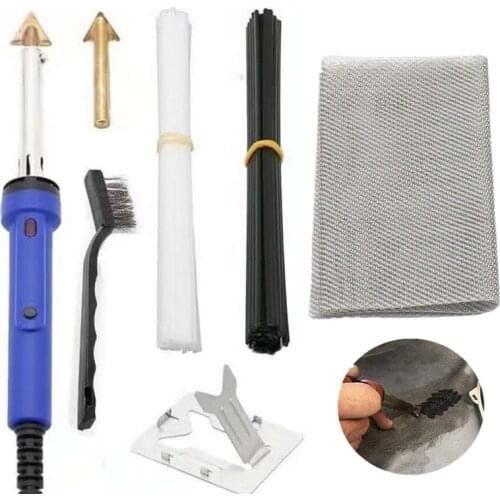 Plastic Welder Kit 80w Plastic Welding Kit for Bumper Kayak Repair Two Tips One Mesh Metal Stand Black and White Rods 110v/220v