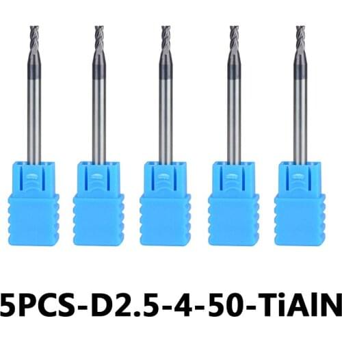 4-Flute Flattened Head Milling Cutters 5pcs/lot D2.5-4-50 Tungsten Steel End Mills Carbide End mills HRC45 With Straight Shank