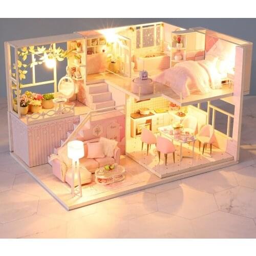 Doll House Wooden Furniture Diy House Miniature Box Puzzle Assemble 3d Miniaturas Dollhouse Kits Toys For Children Birthday Gift