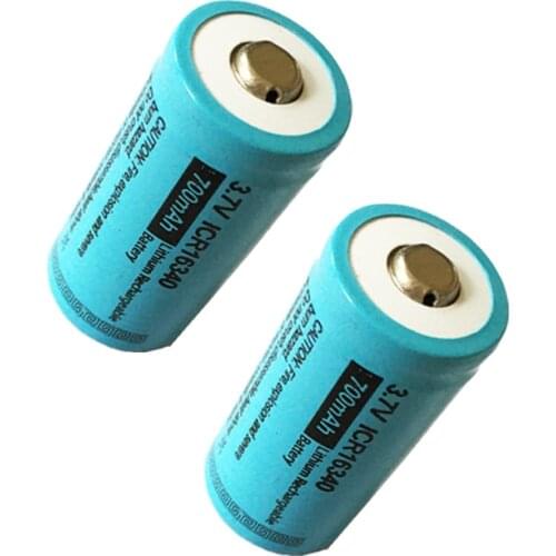 2PCS CR123A 123A CR123 ICR16340 700mAh 3.7V Li-ion Rechargeable Battery Lithium Batteries Button top for LED Flashlight