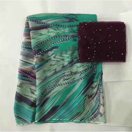 LX!High Quality 5+2 Yard African 100% Silk Chiffon Lace Fabric For Lady Dress Stretch High-class Printed Silk Fabric! F33011