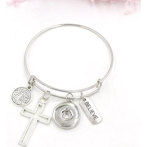 10PC New Arrival Inspiration Cross Believe Charms Bracelets Liobonar Snap Buttons Charms Wire Bangle Women Jewelry Gifts Pulsera