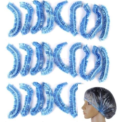 100pcs/lot Disposable Shower Caps Hat Clear Spa Hair Salon Hotel One-off Bathing Elastic Shower Cap Bathroom Products Bath Caps