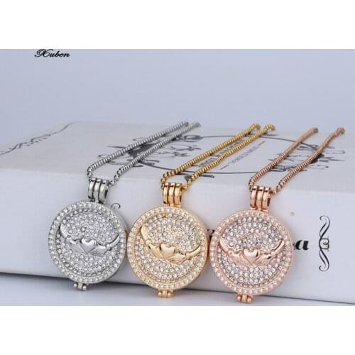 My coin necklace set 33mm disc rhinestone crystal fashion women fit 35mm coins holder 80cm stainless steel bead chain love gift