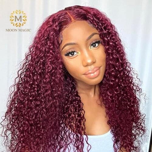 99j Burgundy Lace Front Wig Curly Human Hair Wig 150 Density Lace Wig Preplucked Deep Part T Part Lace Front Human Hair Wigs Red