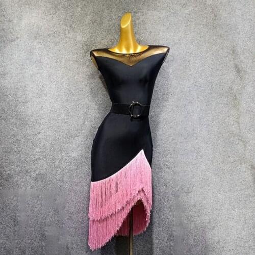 Women Latin Dance Dress Bare Back Tops Wrinkle Skirt Design Dancing Practise Cloth Samba Tango Chacha Dancing Performace W363