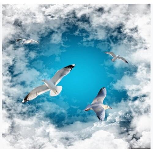 Custom photo wallpaper 3d ceiling wallpaper Blue sky, white clouds, seagull, ceiling, zenith mural wall papers for living room