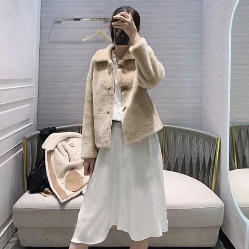 Natural Sheepskin And Fur Women Coat 2020 Winter Fashion Merino Sheep Fur Warm And Thick Real Leather Clothing H1026