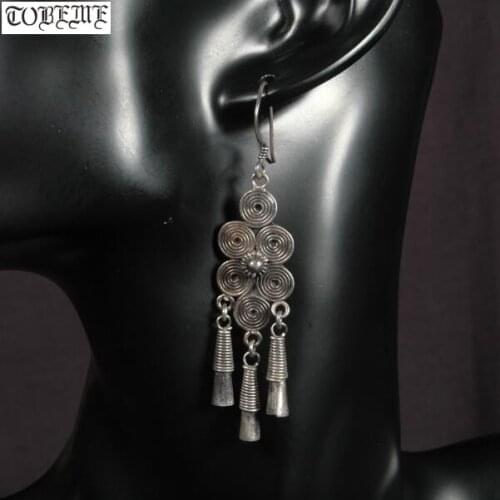 Old Indian 925 Silver Earrings Vintage Sterling Bohemia Women Earrings Ethnic Dangle Earrings Lucky Symbol