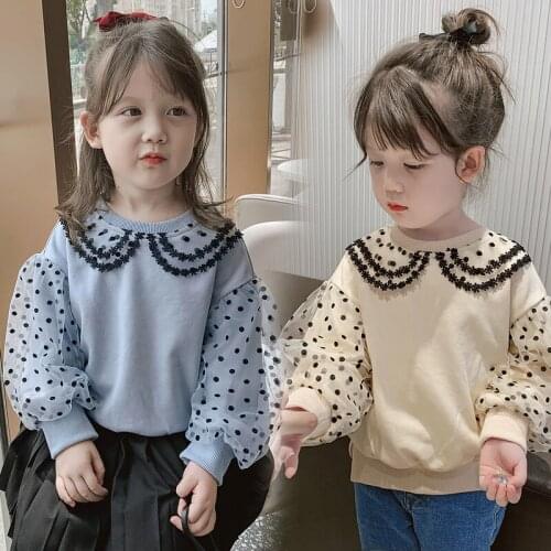 2021 new childrens lace spring and autumn sweater baby girl doll collar long sleeve top kids clothes