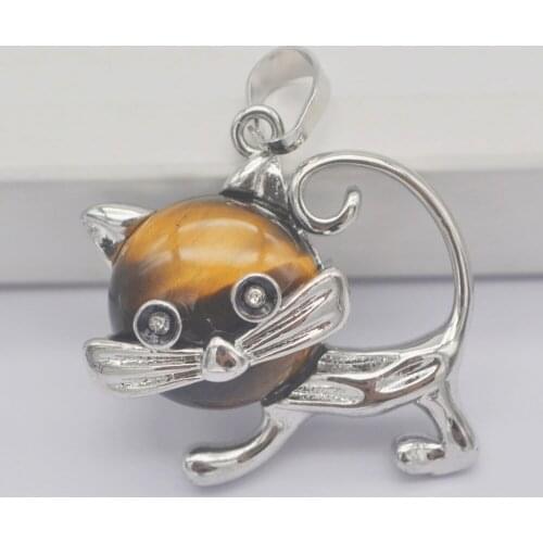 Tigereye Stone GEM Pendant Lovely Cat Animal Jewelry S3230