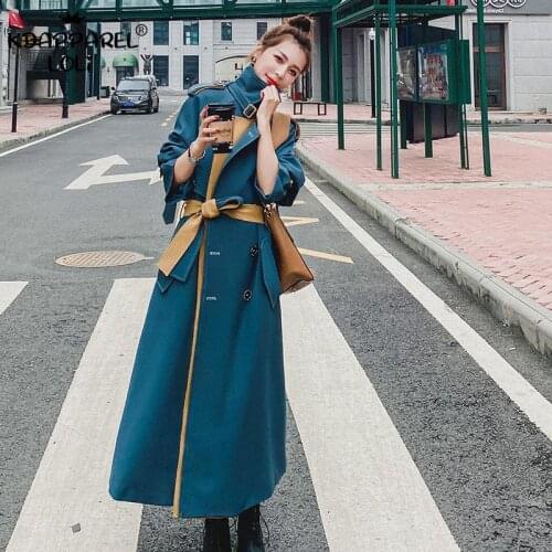 Korean Style Loose Womens Trench Full Sleeve Belts Mid-Length British Coat Trendy Contrast Color Spring Autumn Windbreaker New