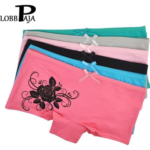 LOBBPAJA Lot 6 PCS Women Underwear Cotton Panties Boxers Briefs Floral Print Low Waist Girls Boyshort Ladies Knickers M L XL