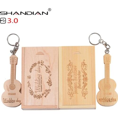 SHANDIAN USB 3.0 guitar shaped pen drive 4GB 8G 16GB 32GB 64GB wooden guitars model memory Stick natural music 1PCS free logo