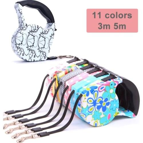 5m Retractable Dog Leash 11 Colors Fashion Printed Puppy Auto Traction Rope Nylon Walking Leash for Small Dogs Cats Pet Leads