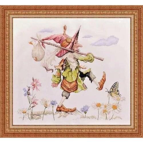 Top Quality Cute Lovely Counted Cross Stitch Kit Wizard Old man travel on foot roadside Butterfly and flower Neocraft NH-40