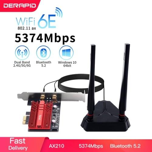 WiFi 6E FV-AXE3000 Bluetooth 5.2 Intel AX210 Wireless PCI-Express Adapter 2.4G/5G/6Ghz 5374Mbps 802.11AX Network WiFi Card Win10