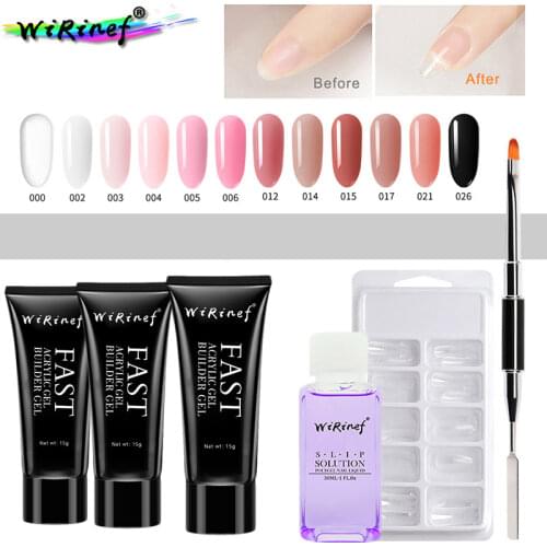WiRinef Poly Extension Nail Gel Set 15g UV Fast Builder Fake Gel Nail Manicure Use Brush Slip Solution Gel Nail Polish Kit