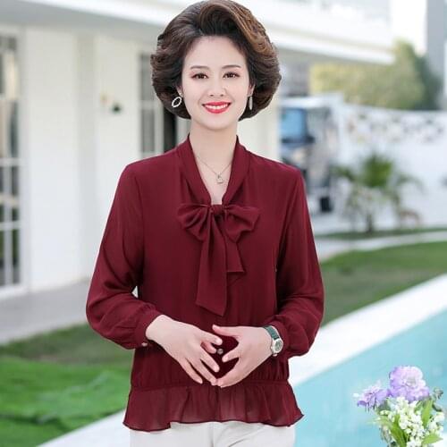 Women New Fashion Elegant Chiffon Blouses Long Sleeve Bow Collar Shirt Office Blouse Vintage Casual Female Solid Color Top 4XL